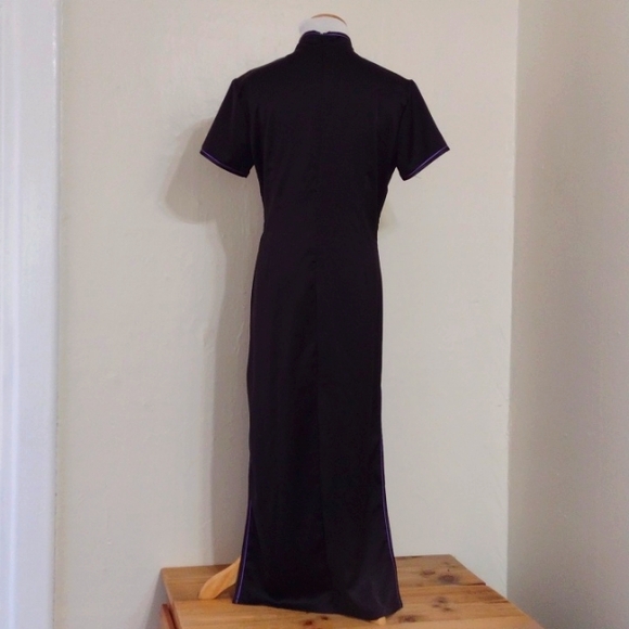 Modern Asian Black Silky Full Length Cheongsam Dress Size XL - Picture 6 of 13